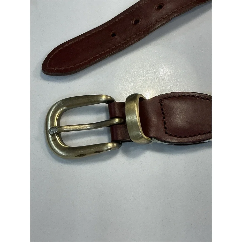 Pinehurst Golf YRI Men's 34/85 Ribbon Belt Blue Canvas Leather Brass Buckle